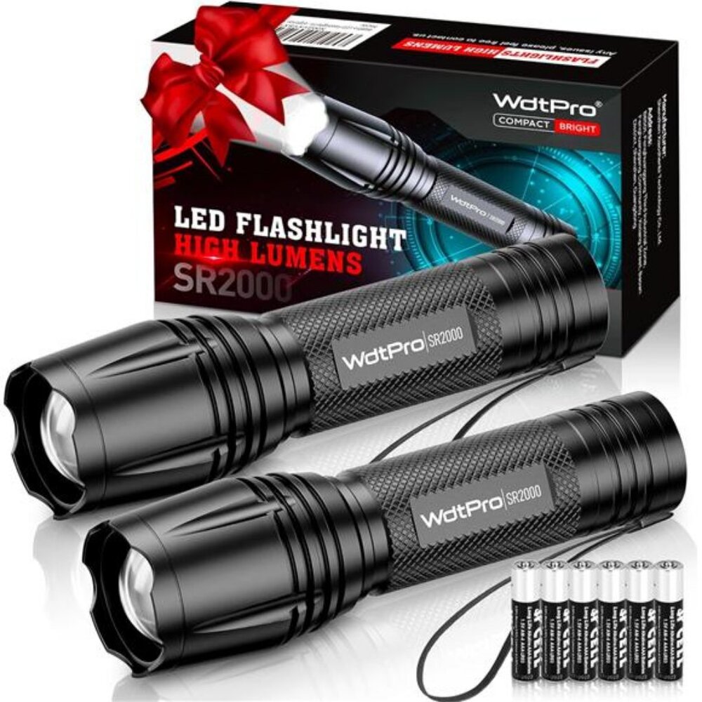 LED Flashlight High Lumens SR2000 Pro, 2 Pack Brighter Tactical